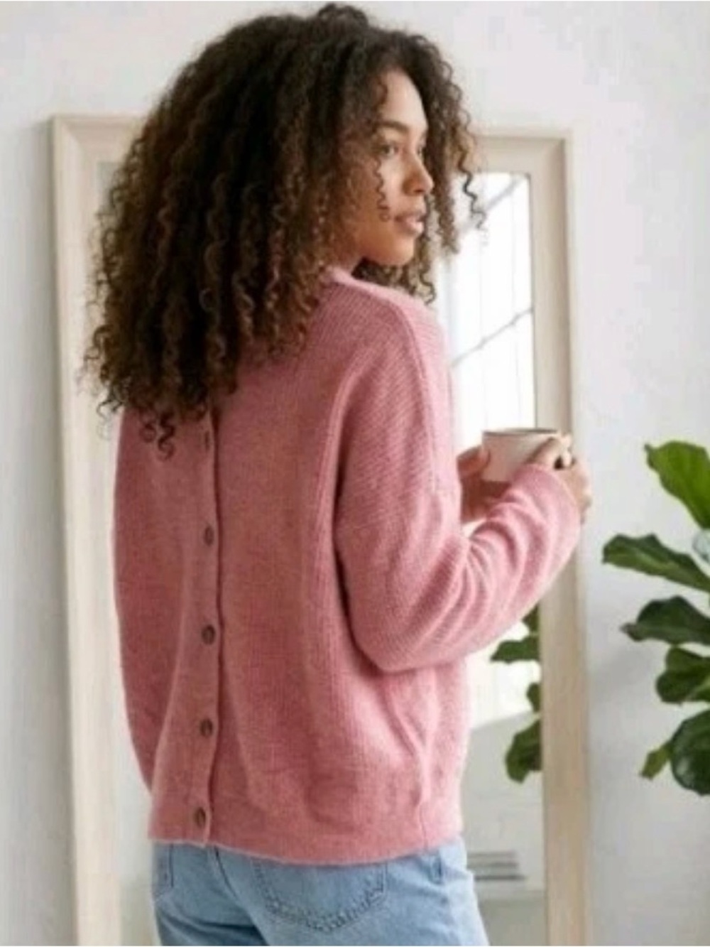 Point Sur Women's Merino Wool Blend Pink Button-Back Sweater XS